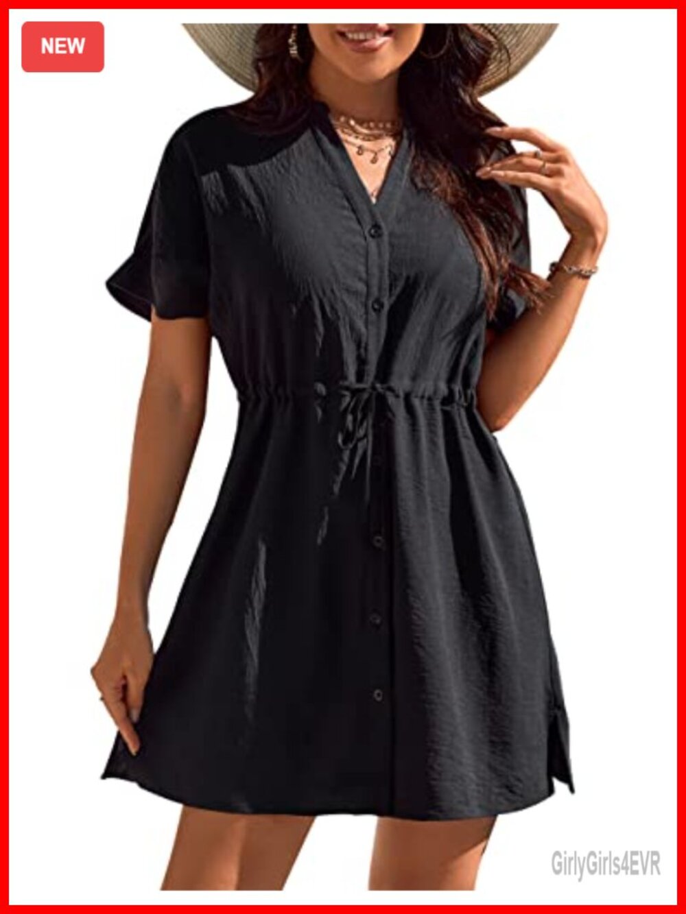 Blooming Jelly Women Button Down Chiffon Swimsuit Cover Up Beach Dress
